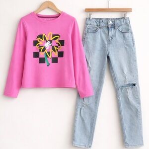 Epic Threads Pink Top + Indego Rein Jeans Outfit Girls 7/8 8 VGUC